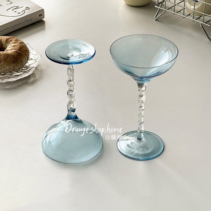 创意蓝色玻璃螺旋碟形酒杯杯家用高颜值小众香槟杯小W号鸡尾酒杯,餐饮具,鸡尾酒杯,淘宝优惠券,粉丝福利购,淘宝优惠卷