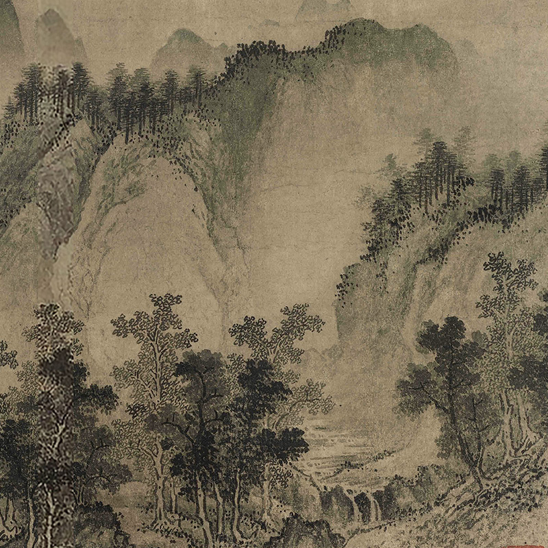 董源 平林霁色图 横幅挂画风景装饰画J高清微喷复制山水临摹画稿