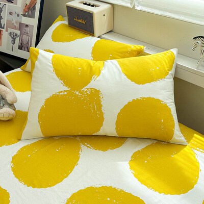姜黄圆点纯棉枕套一只装枕头套一对高端枕芯G内胆皮40X60cm4874