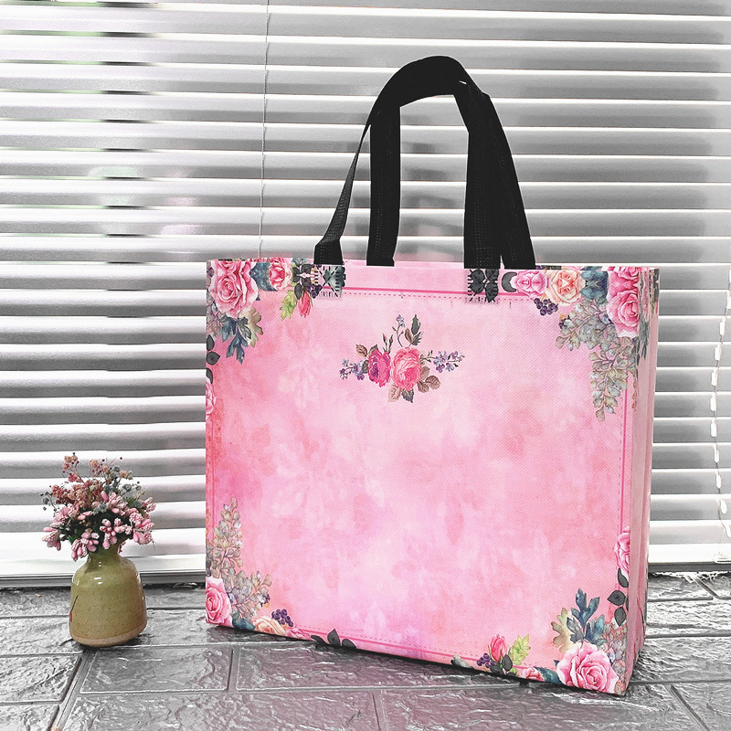 新款覆膜粉c色无纺布购物袋羽绒服皮草服装店手提袋大号定制logo