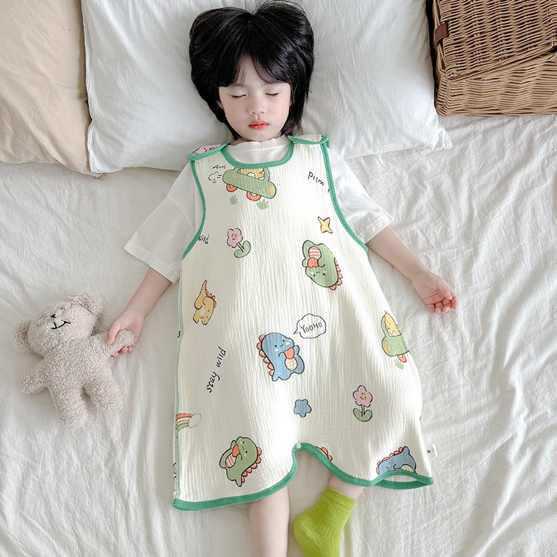 宝宝背心睡袋f婴儿春秋款无袖防踢被6层纱布儿童连体马甲护肚神器