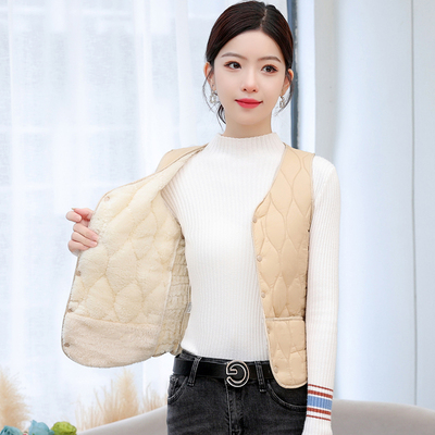 马夹女式新款2023秋冬女款夹棉马甲加绒加厚P修身内穿背心短款坎