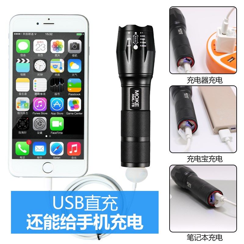 夜骑t6自行车灯车前灯USB充电强光LED手M电筒山地车灯骑行装备配