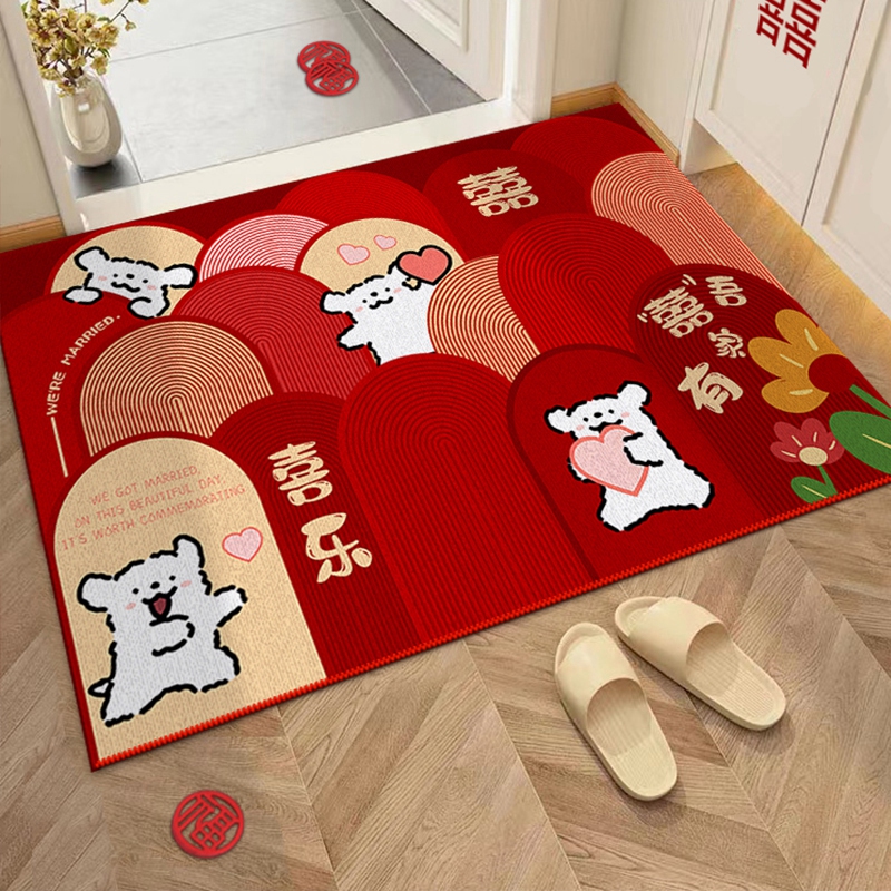 红色结婚地垫入户门垫进门脚垫耐C磨防滑卡通喜庆婚礼婚房门口地