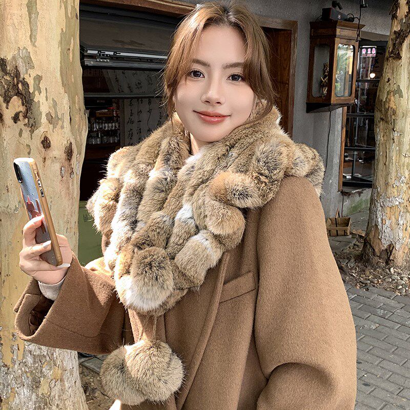 真兔毛三角披肩斗篷秋冬季保暖加厚护颈皮草围巾.坎肩大围脖