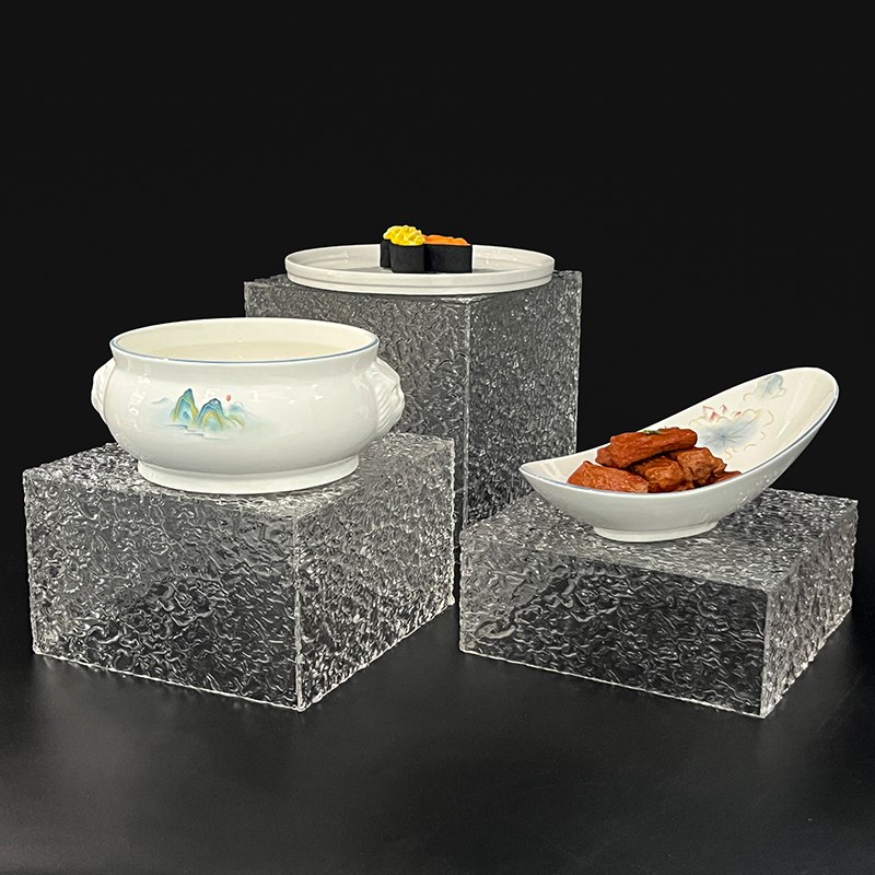 亚克力透明蓝灰色盒子底座装饰A甜品自助餐明档展示盘支架摆菜品