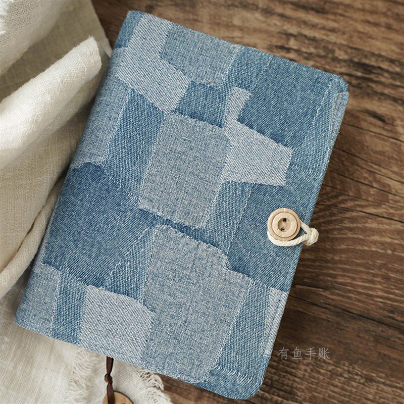牛仔复古仿拼布艺面文艺qA5A6活页线装本手账本子手工随身记事本