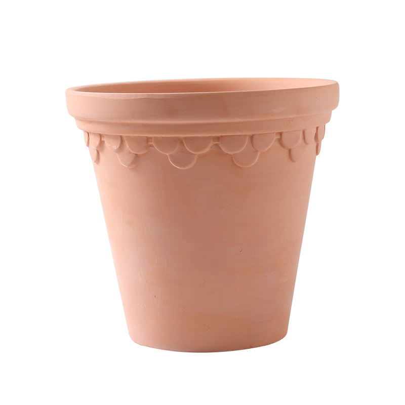 红陶土盆浮雕大口径透气户外庭院阳台粗陶M土无釉复古素烧陶瓷花