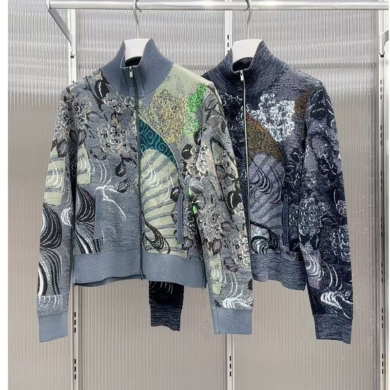 江南2025秋冬新植物花卉立领开衫