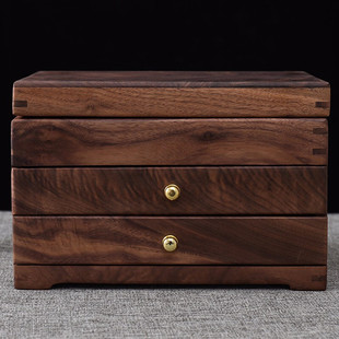 黑胡桃木首饰盒简约实木饰品盒项链戒指首饰收纳盒珠宝盒梳妆盒子