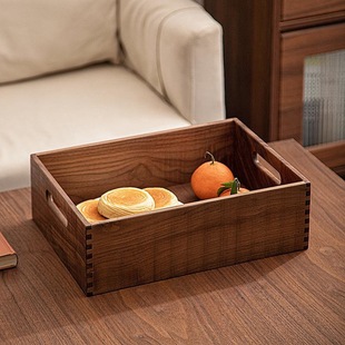 黑胡桃木玄关收纳托盘化妆品收纳盒桌面杂物文件钥匙置物盘长方形