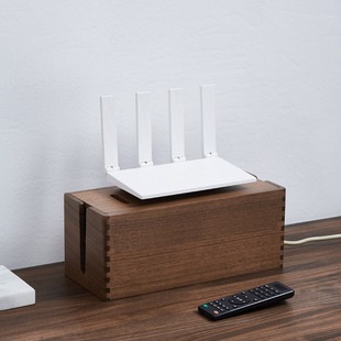 黑胡桃木实木插线板收纳盒桌面电源线盒集线盒办公室插座收纳盒子