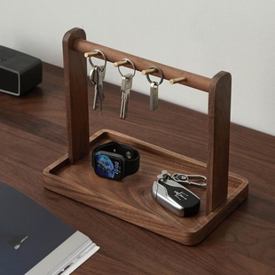 黑胡桃实木钥匙架收纳盒玄关摆件进门口放钥匙托盘客厅桌面置物架
