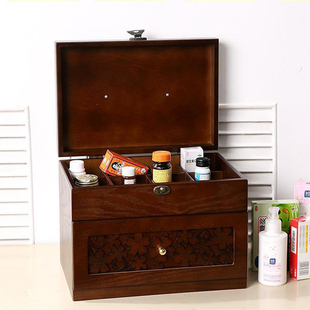 复古木质医药箱家用大号手提便携急救箱木制医疗箱药盒药品收纳盒