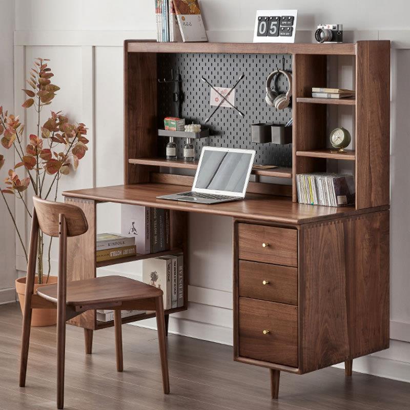 北欧实木电脑桌学习桌现代简约黑胡桃木双人书桌组合电脑桌学习桌