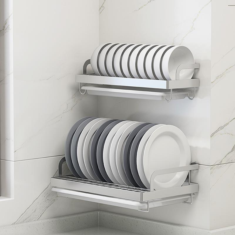 304不锈钢碗架沥水架壁挂式免打孔单层碗盘架墙上厨房收纳置物架