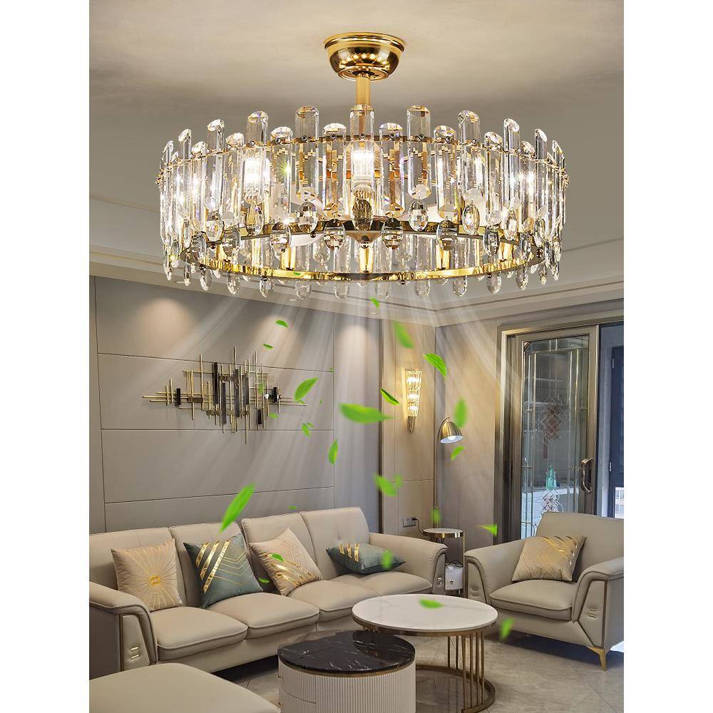 轻奢水晶风扇灯2024年新款家用客厅吊扇灯现代简约餐厅电风扇一体