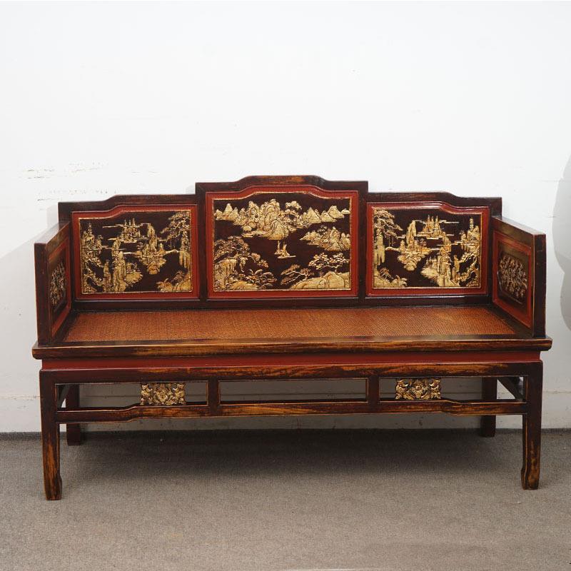 仿古明清古典实木家具罗汉床客厅小户型沙发双人榻复古雕花贵妃床