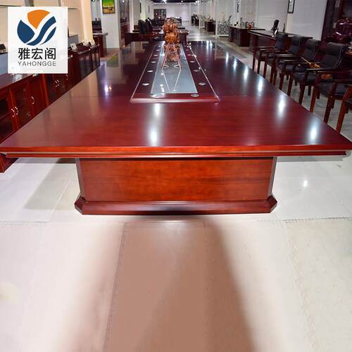 红胡桃木制贴皮椭圆会议桌长桌大型烤漆洽谈长方条桌环保水性漆
