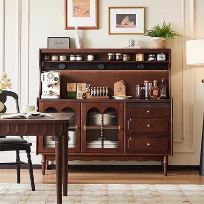 中古风实木餐边柜法式覆古靠墙一体收纳柜客厅整体橱柜茶水柜