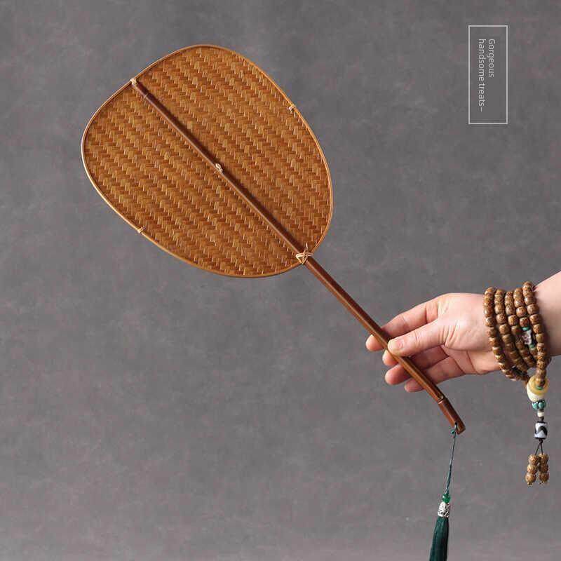 覆古竹扇、手工长柄圆扇、夏娜降温、驱蚊香蒲扇、汉代蜈蚣尾香蕉