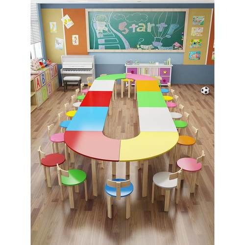 实木幼儿园桌子儿童辅导班培训班早教桌组合小学生绘画美术课桌椅