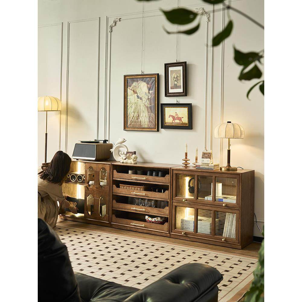 法式覆古客厅模块化柜实木书柜客厅展示柜电视柜抽屉柜集成中世纪