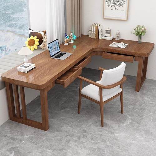 实木转角书桌带抽屉简约靠墙拐角学习桌客厅家用双人长条桌工作台