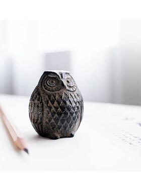 铸铁猫头鹰 进口南部铁器文镇摆件 日本原产书镇镇纸桌面书房文玩