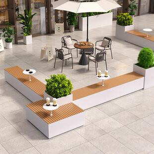 户外铁艺不锈钢花箱坐凳组合商业外摆花坛围栏隔断定制款