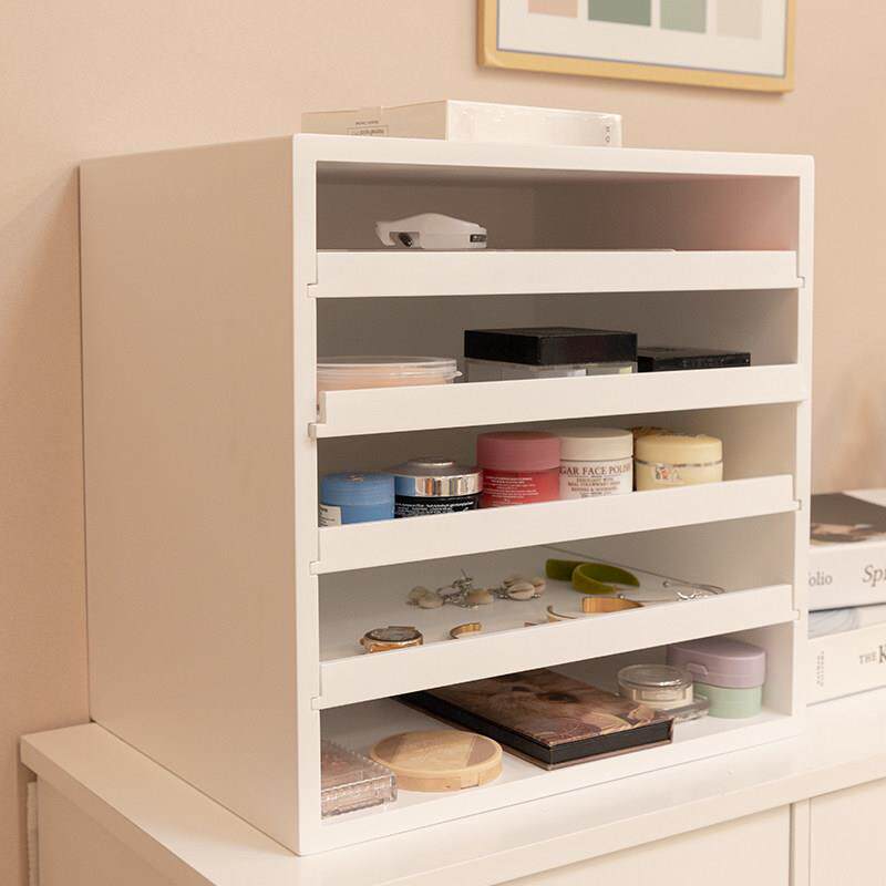 桌面化妆品收纳盒抽屉式工位办公桌上分层置物架首饰眼影信盘收纳