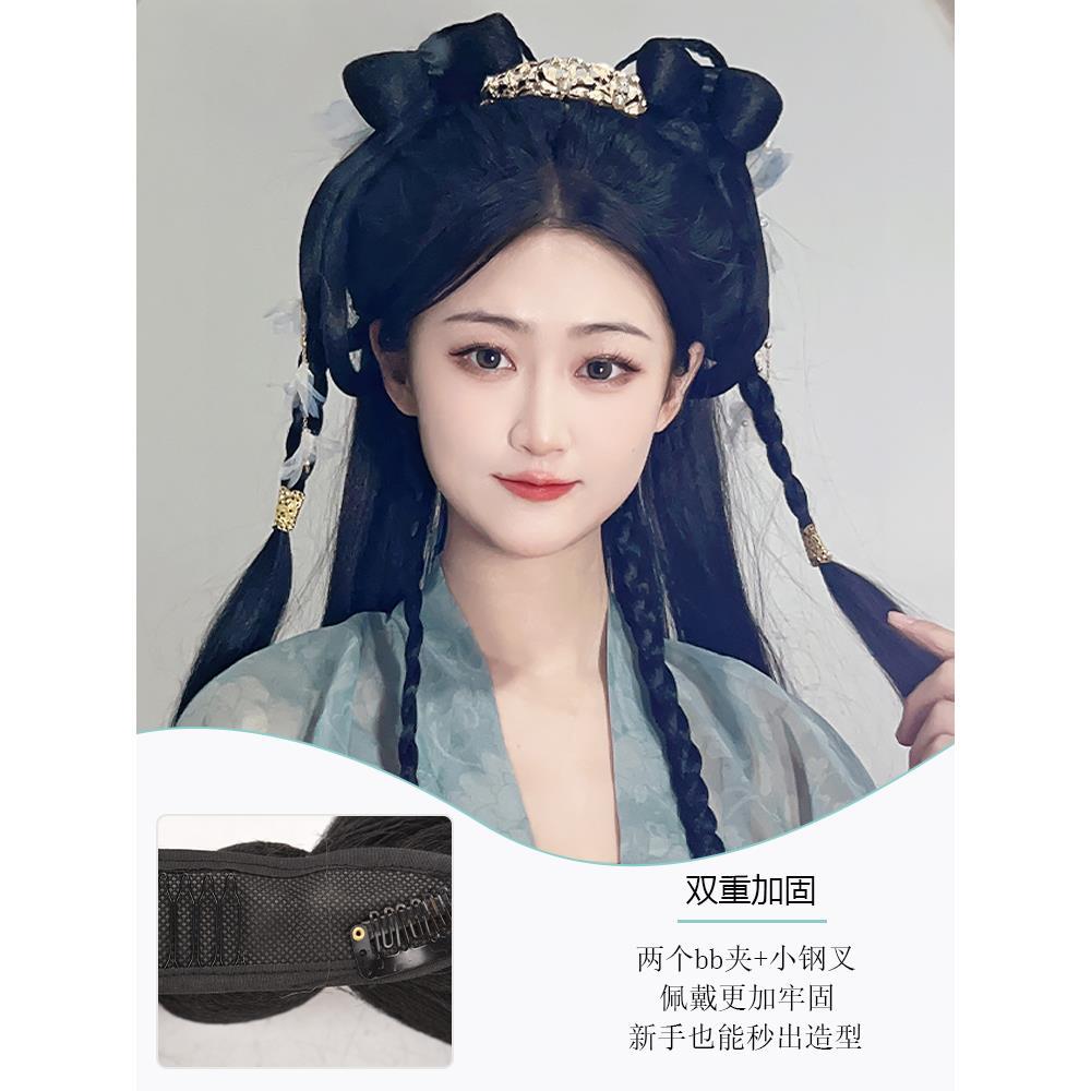 汉服古装假发头饰一体式懒人蝴蝶结发排假发发髻日常古风明制发包