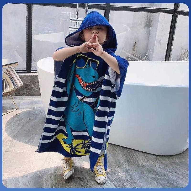 新款直销超细纤维儿童浴袍斗篷带帽男女可穿游泳毛巾高级家用吸水