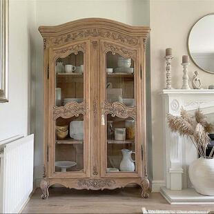 复古做旧餐厅玻璃柜收纳柜橡木客厅酒柜 实木餐边柜法式 美式 风格