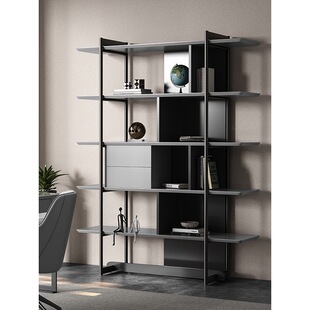 意式不锈钢书架置物架落地客厅简约书房书柜家用墙边办公室收纳架