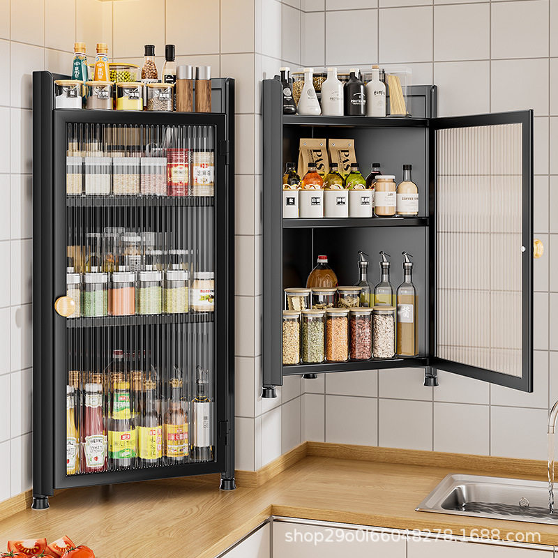 厨房调料置物架壁挂式转角多功能三角调味品角落调味罐带门收纳柜