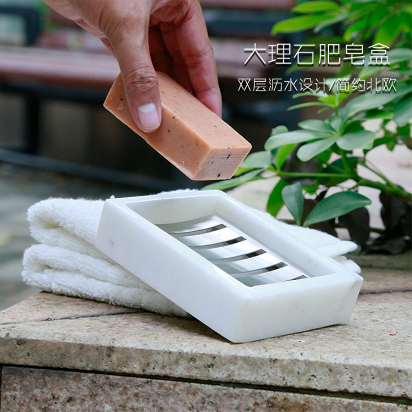 出口北欧大理石肥皂盒大号长方形双层沥水香皂盘创意洁面皂托手盘