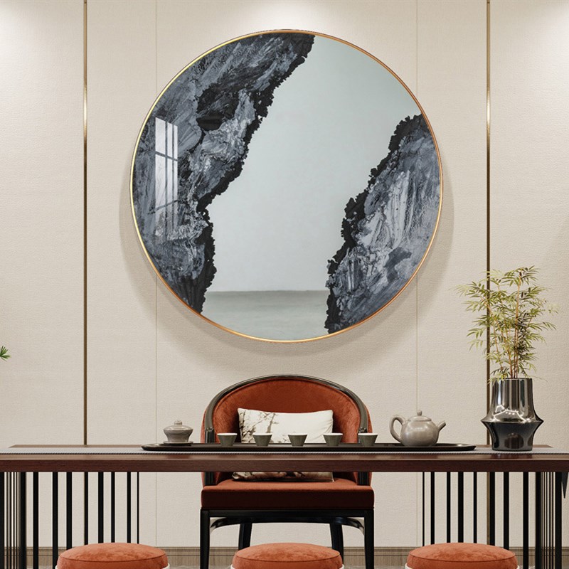 现代简约客厅圆形玄关装饰画年年有余走廊过道挂画书房餐厅壁画图片
