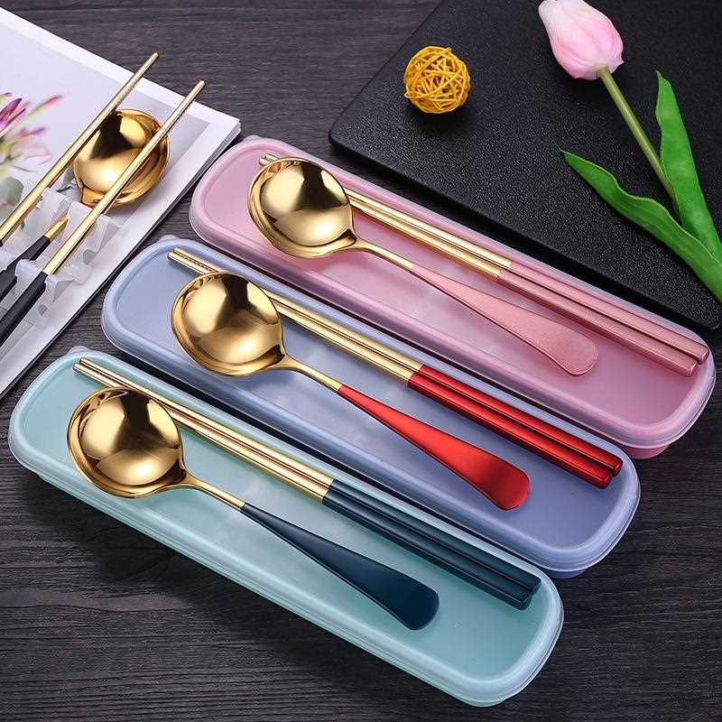 直销新款网红不锈钢便携餐具套装礼品logo韩式学生叉子勺子筷子三