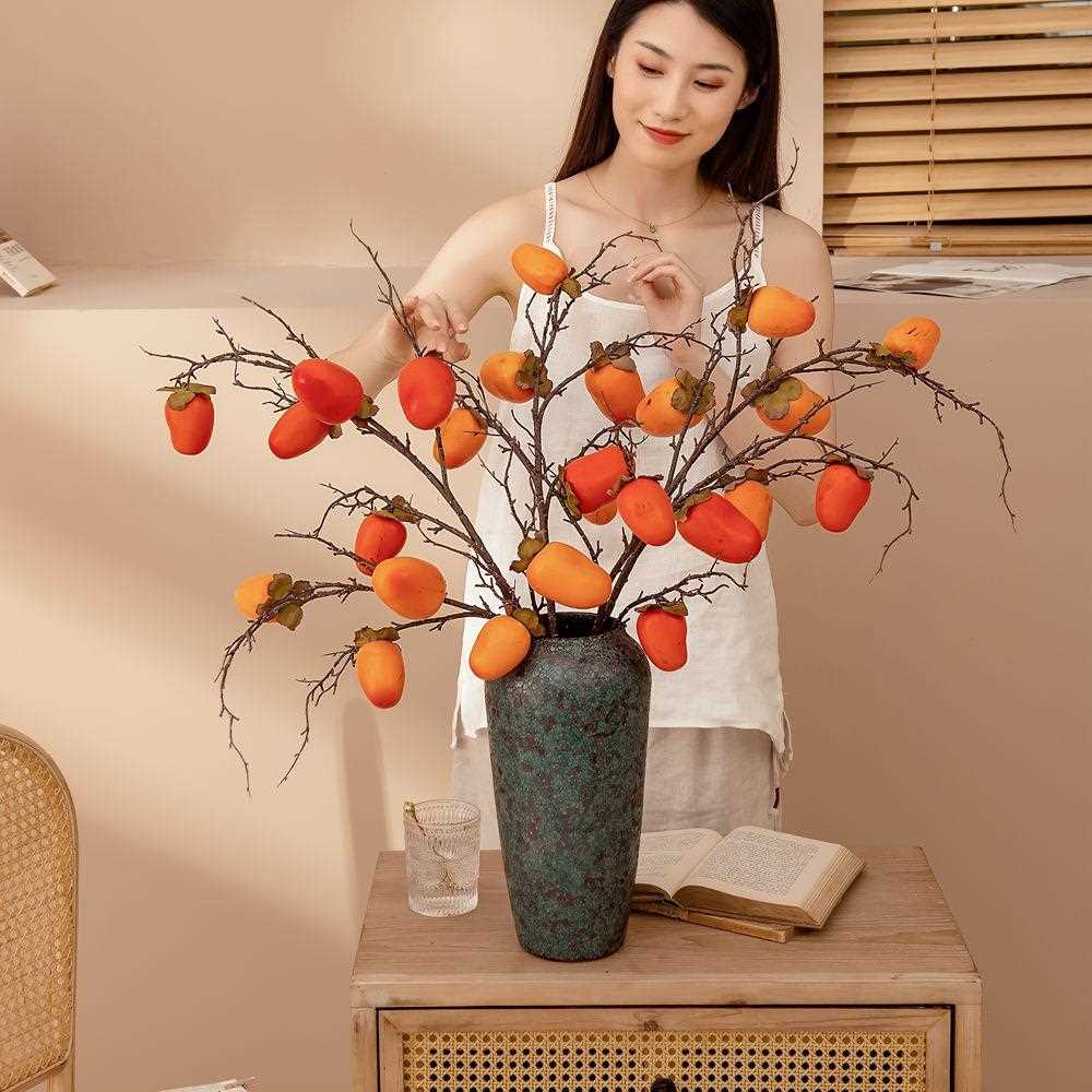 直销新款绿植物仿真水果柿子仿真花假花婚庆装饰品INS跨境MW10892