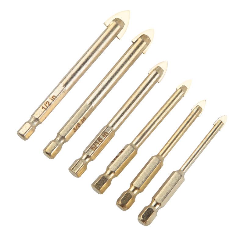 直销新款6件套4-12mm合金三角钻头 钨钢瓷砖钻玻璃钻头陶瓷钻孔玻