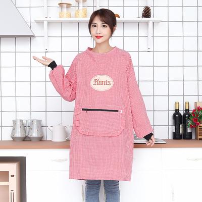 直销新款新款长袖围裙女防油污家用厨房四季棉布工作服男罩衣大人