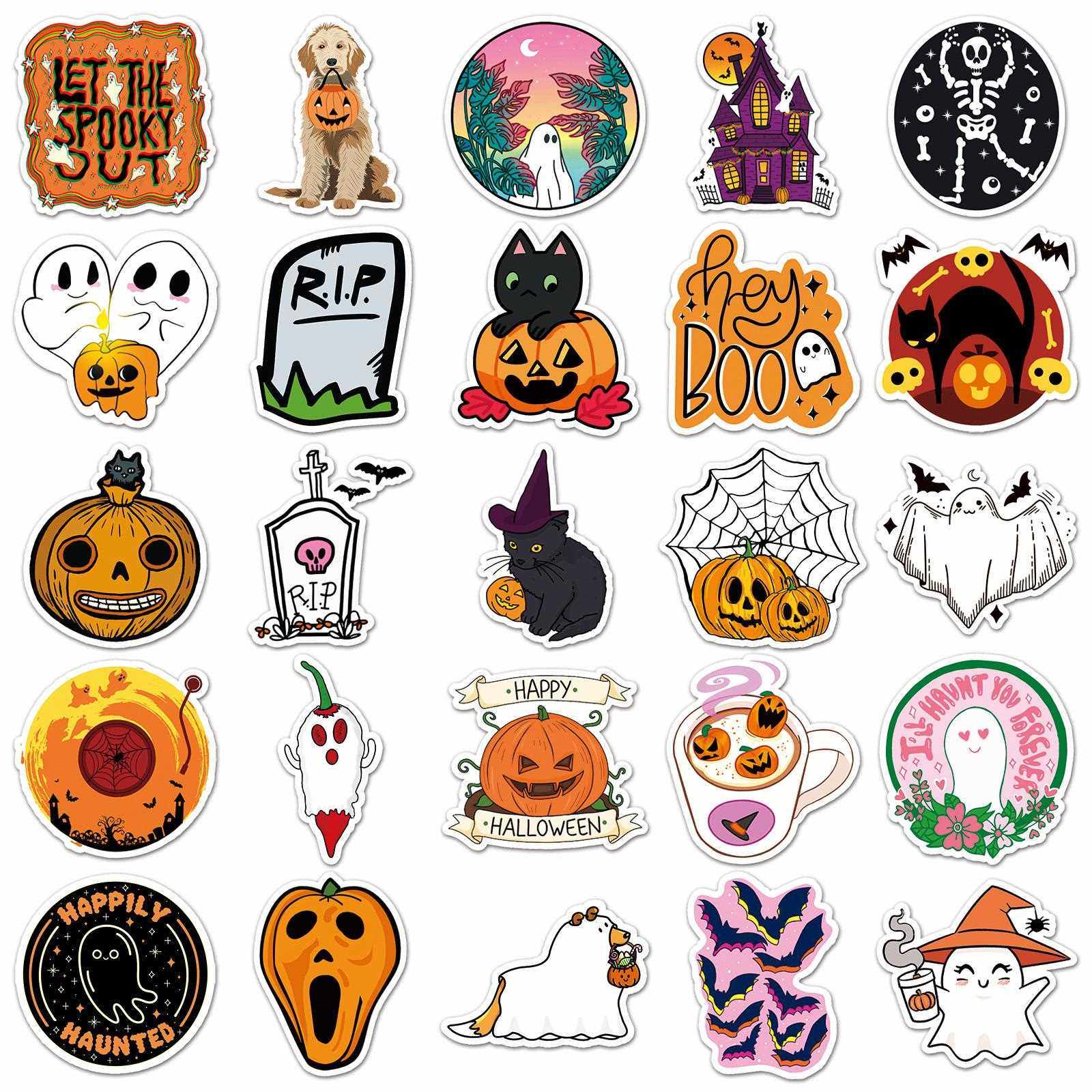 直销新款50张万圣节潮流行李箱贴纸节日创意笔记本时尚涂鸦滑板车