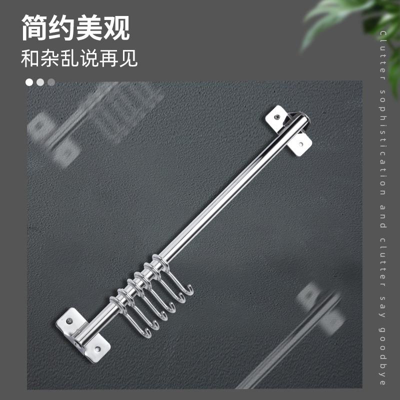 直销新款跨境304不锈钢挂杆浴室卫生间带挂衣钩单杆毛巾架带挂钩