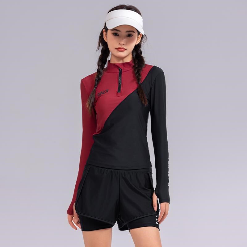 泳衣女款分体平角保守学生防晒2025新款高级感遮肚显瘦长袖游泳衣