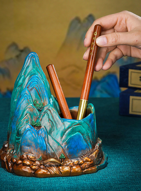 铜摆件《千里f江山笔筒》家居饰品桌面客厅书房装饰新年礼品送老