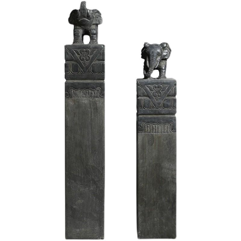 石雕拴马桩大象石柱青石仿古庭院室内中式装饰摆件栓马石招财石象