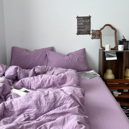 ins纯色四件套纯棉全棉1.x8床上用品被罩被套床单人学生宿舍三件