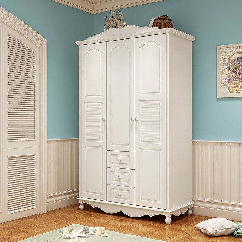 韩式田园衣柜2二4四平开两3三双门儿童房小女孩白色实Z木柜子卧室