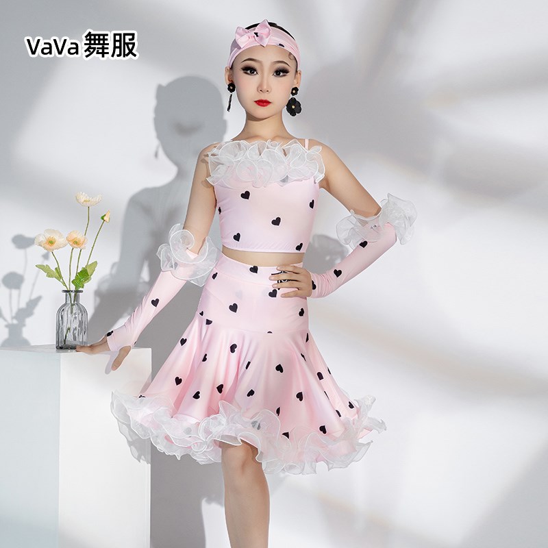 VaVa舞服小碎花拉丁舞蹈裙服夏季新品少女儿童训练功比赛